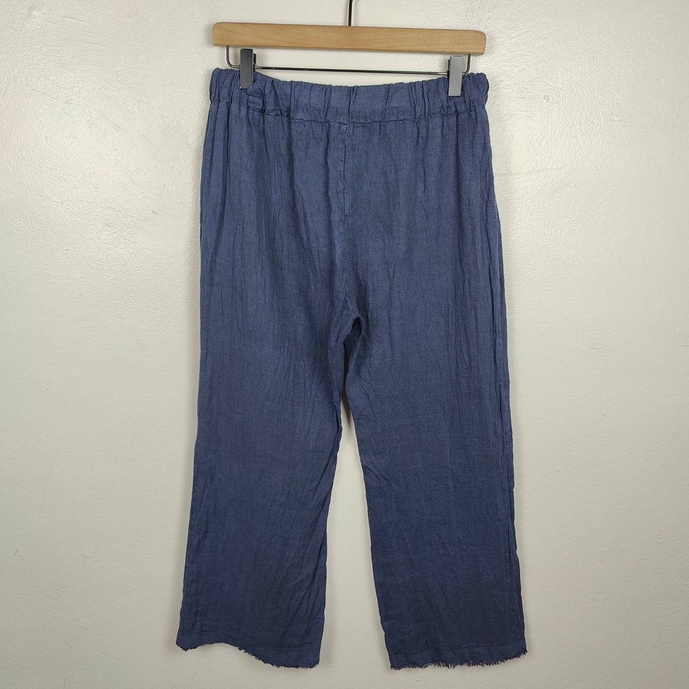 Meo Meo Linen Wide Leg Pants Womens One Size Cropped Raw Hem Navy Blue Beachy - Picture 5 of 8